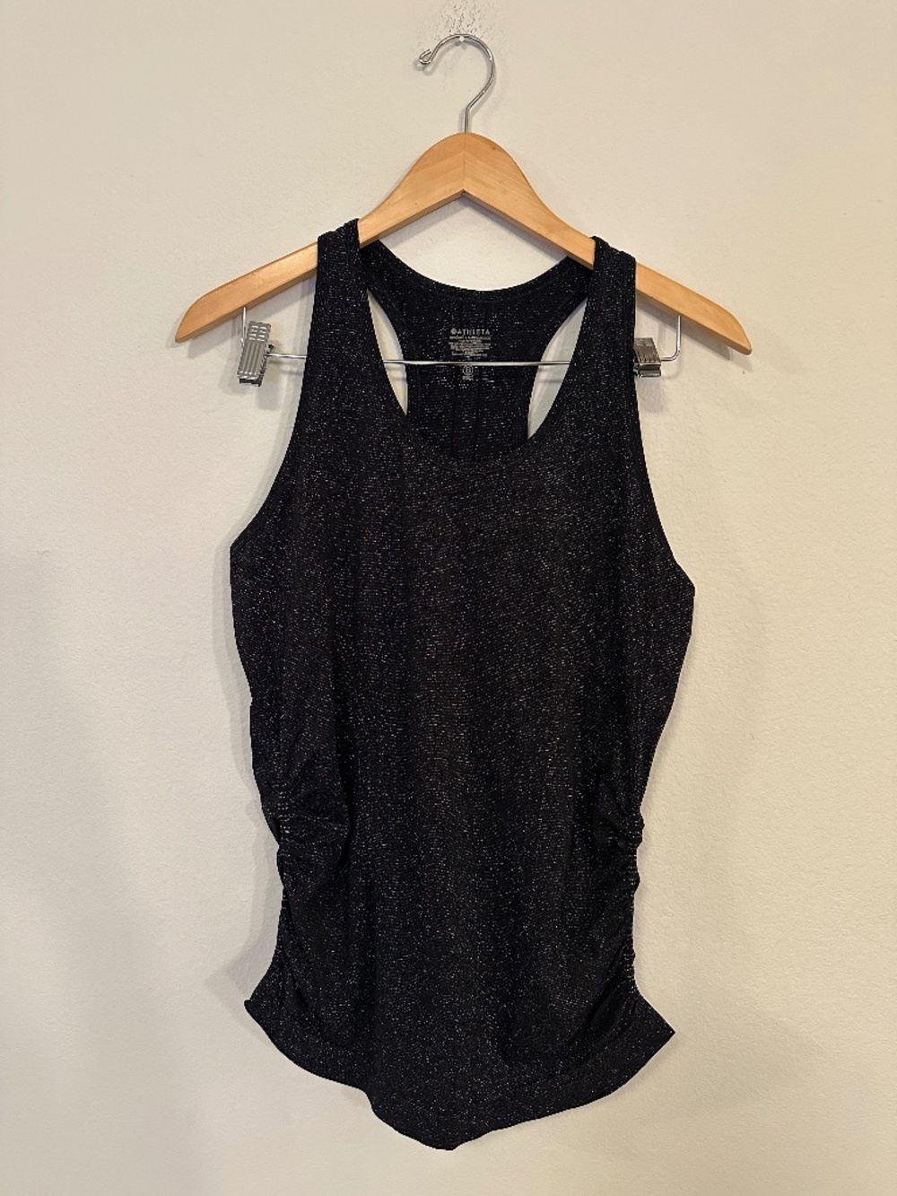Athleta Speedlight Glow Tank Black Sparkle Ruched Racerback Womens L